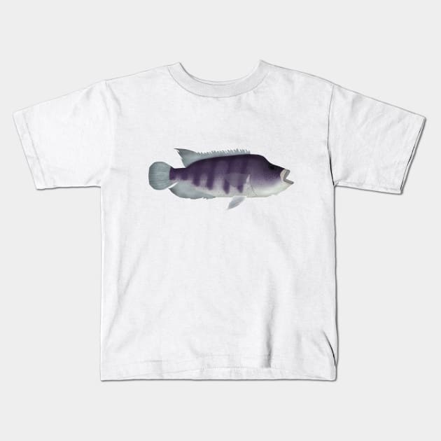 Wolf Cichlid Kids T-Shirt by FishFolkArt